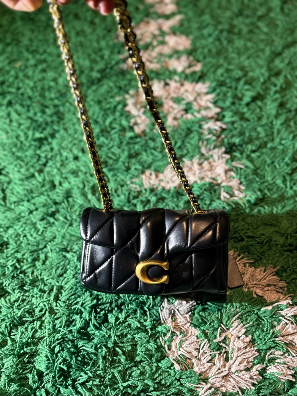 Coach Black Quilted Mini Shoulder Bag with Gold 'C' Hardware
